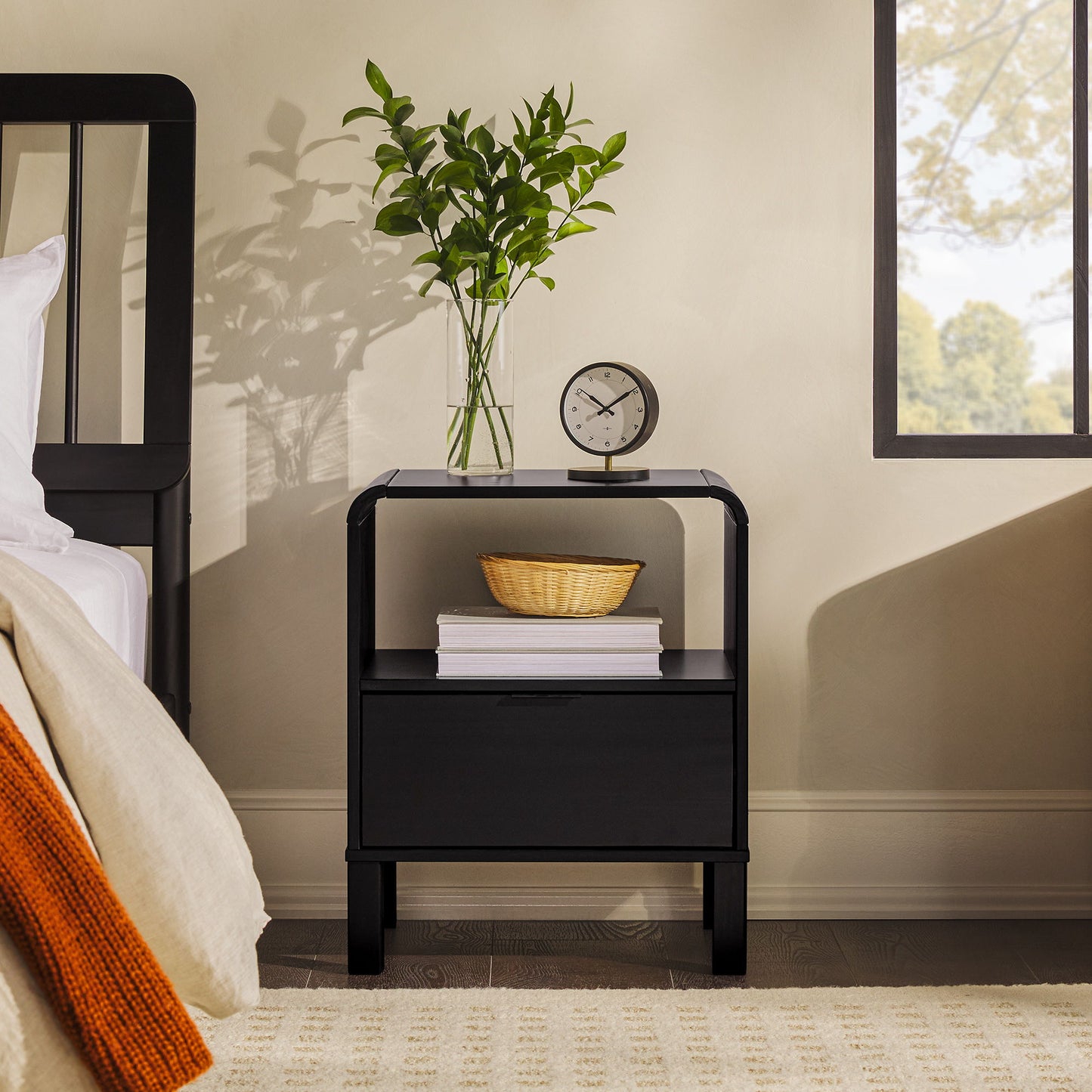 Modern Minimalist Curved Top Nightstand - The Sleep Loft - Online Mattress Showroom NYC