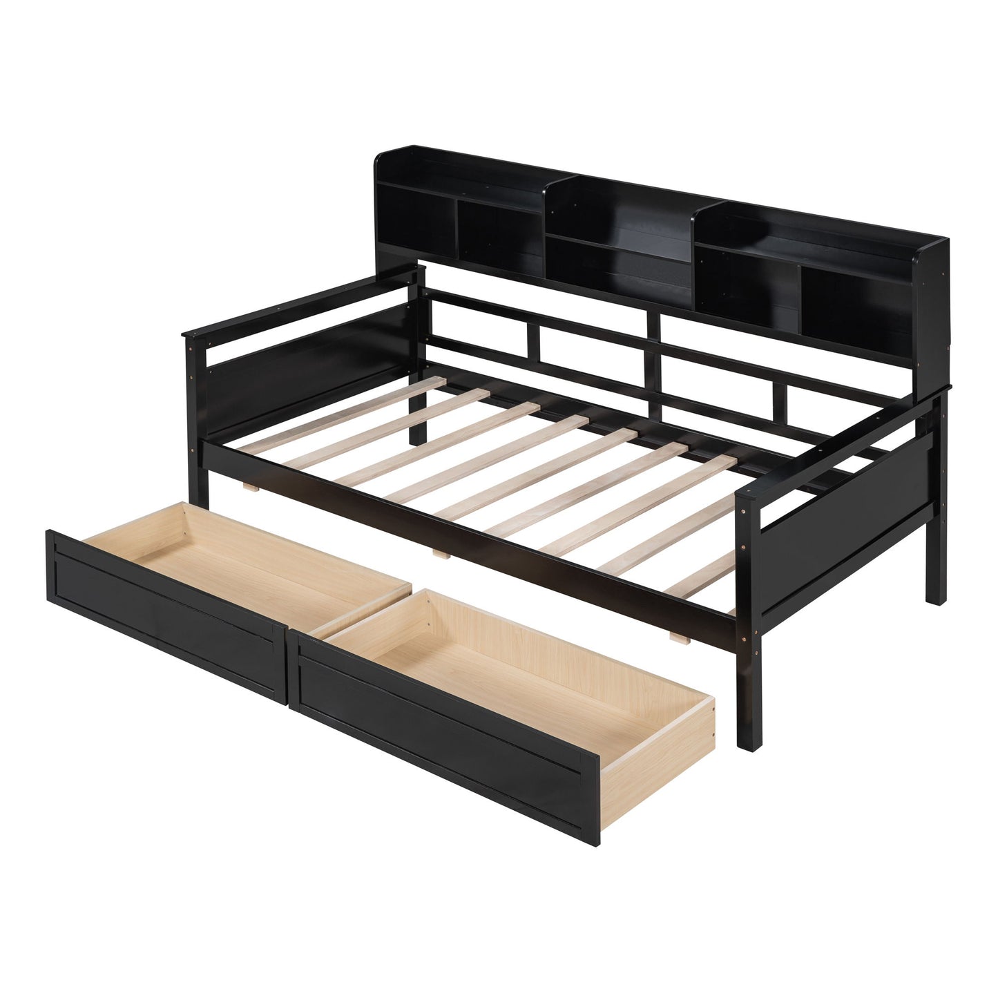 Daybed, Slat Support, With Bedside Shelves And 2 Drawers - The Sleep Loft - Online Mattress Showroom NYC