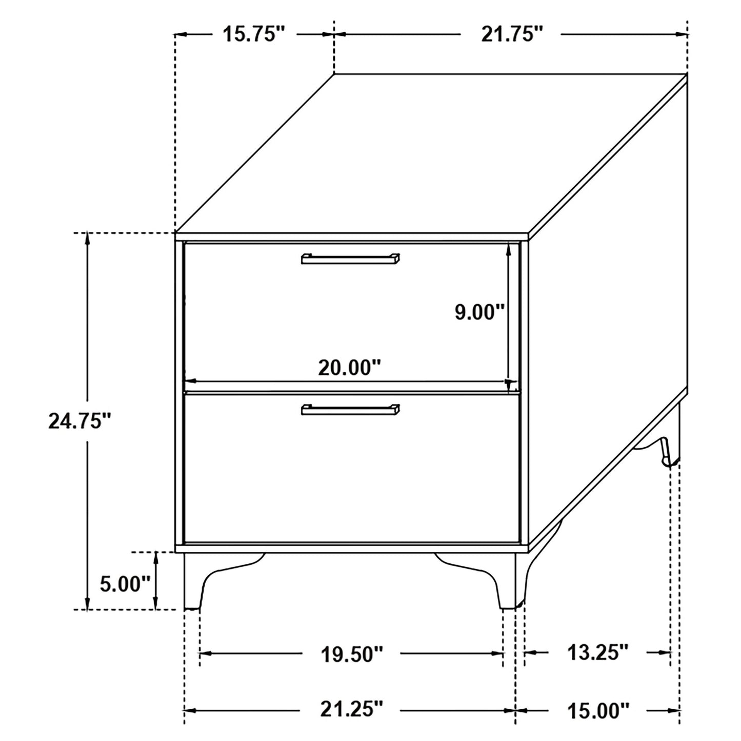 2 Drawer Rectangular Nightstand - Black - The Sleep Loft - Online Mattress Showroom NYC