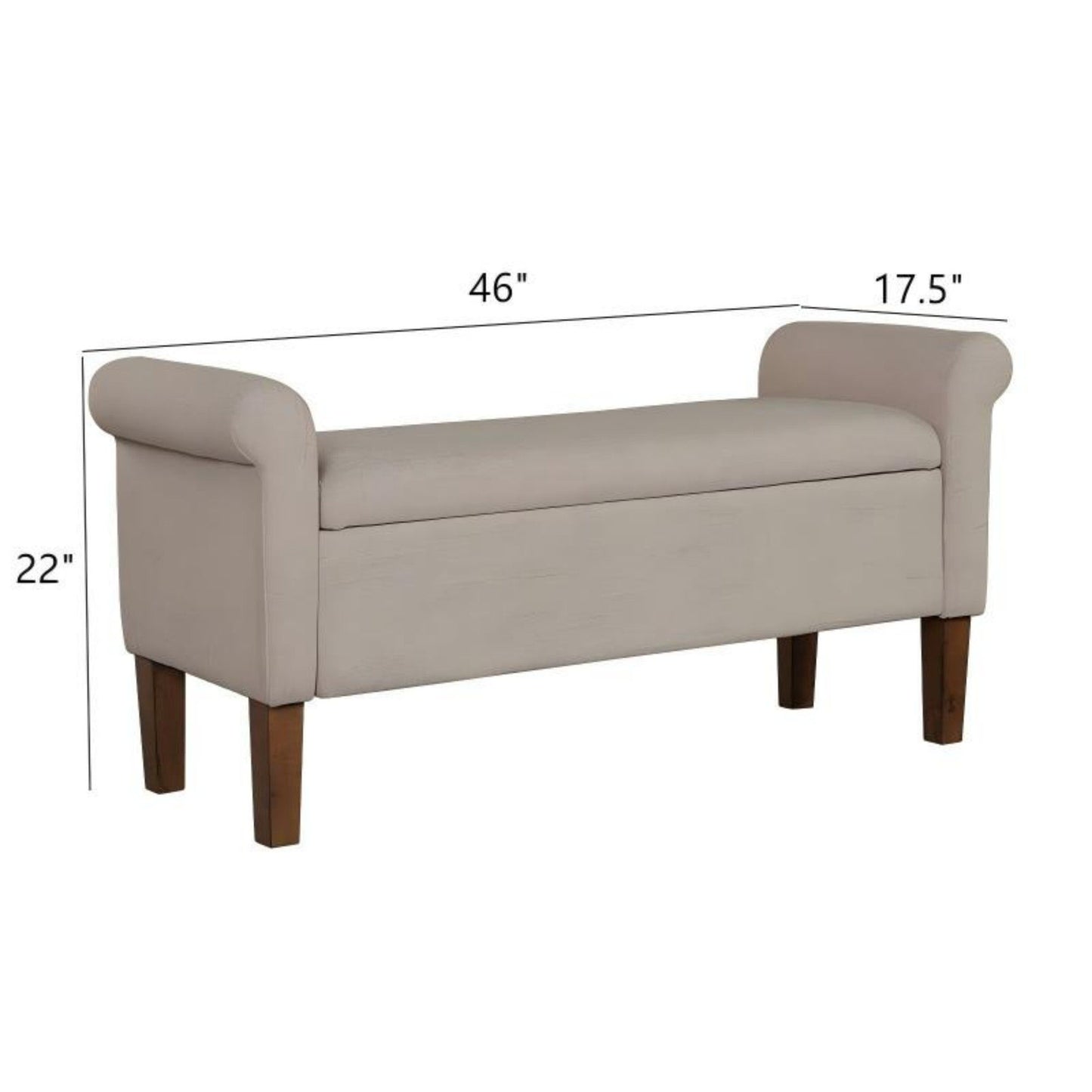 Upholstered Storage Bench With Rolled Armrests - Beige - The Sleep Loft - Online Mattress Showroom NYC