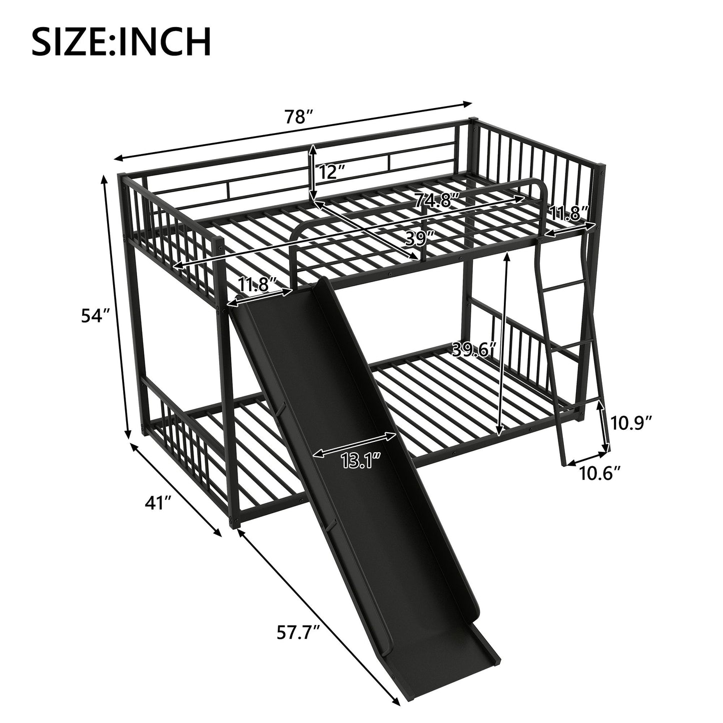 Metal Bunk Bed With Slide, Durable Steel Frame - The Sleep Loft - Online Mattress Showroom NYC