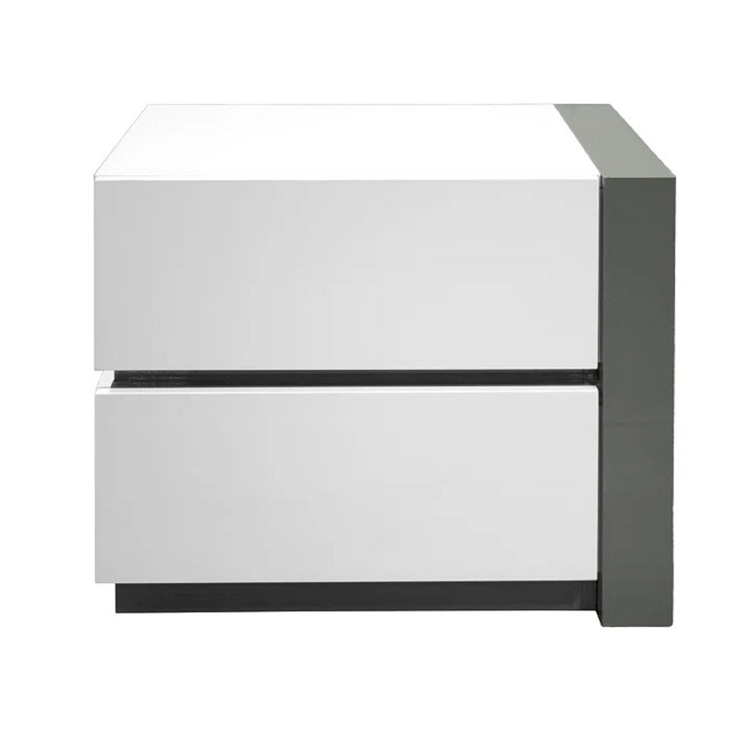 Nightstand Bedside Table With 2 Drawer For Bedroom - White / Silver