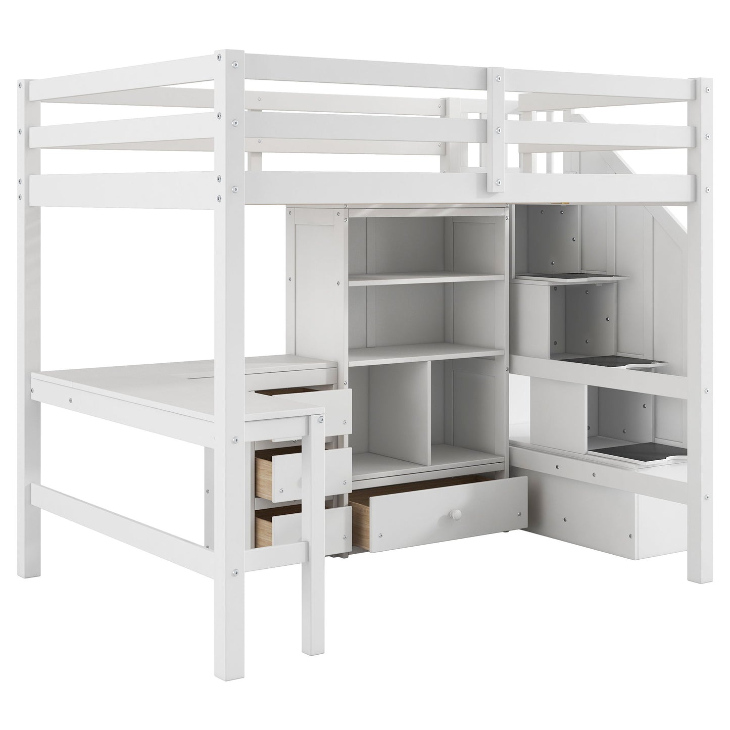 Loft Bed & L Shaped Desk, Drawers, Cabinet, And Storage Staircase - The Sleep Loft - Online Mattress Showroom NYC