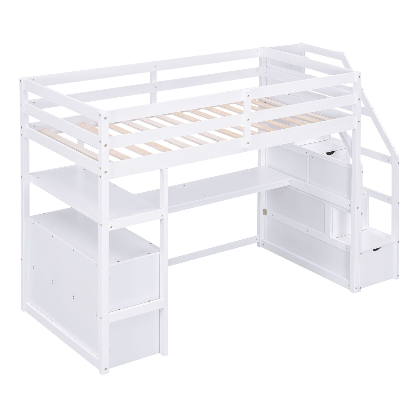 Loft Bed With Desk, Shelves, 2 Drawers, Storage Staircase - The Sleep Loft - Online Mattress Showroom NYC