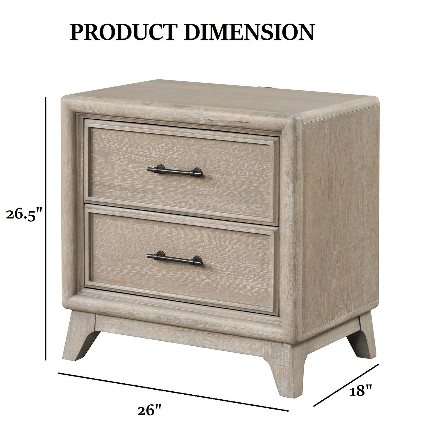 1 Piece Nightstand With Angled Feet, Dovetail Drawers, Bedroom Furniture - Oak - The Sleep Loft - Online Mattress Showroom NYC