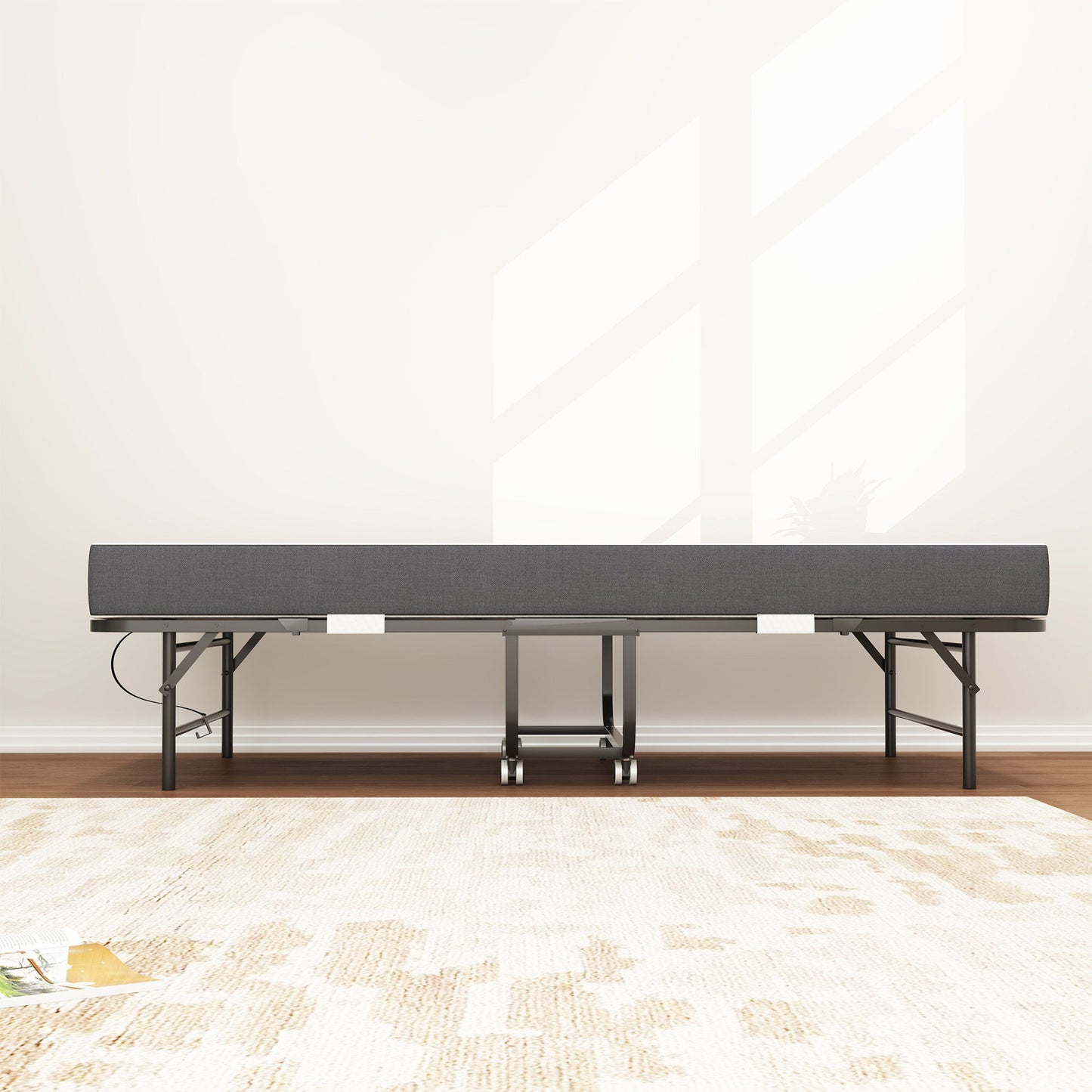 Twin Folding Bed With Memory Foam Mattress Portable Rollaway Bed Sturdy Metal Frame - Brushed Nickel