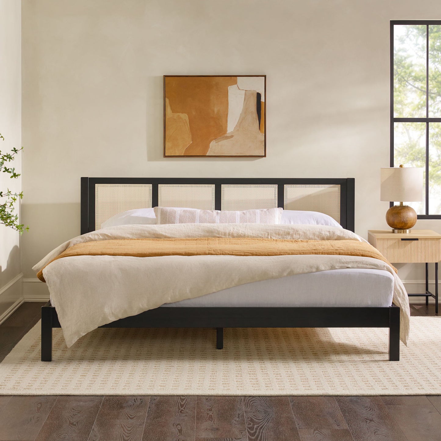 King Bed With Rattan Panel Headboard - Black - The Sleep Loft - Online Mattress Showroom NYC