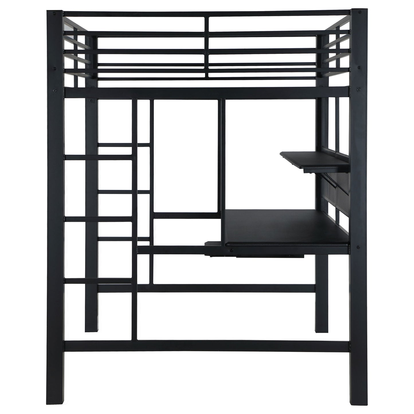 Ranier - Full Workstation Loft Bed, Full Length Desk, Safety Rails And Storage Shelves - Black - The Sleep Loft - Online Mattress Showroom NYC