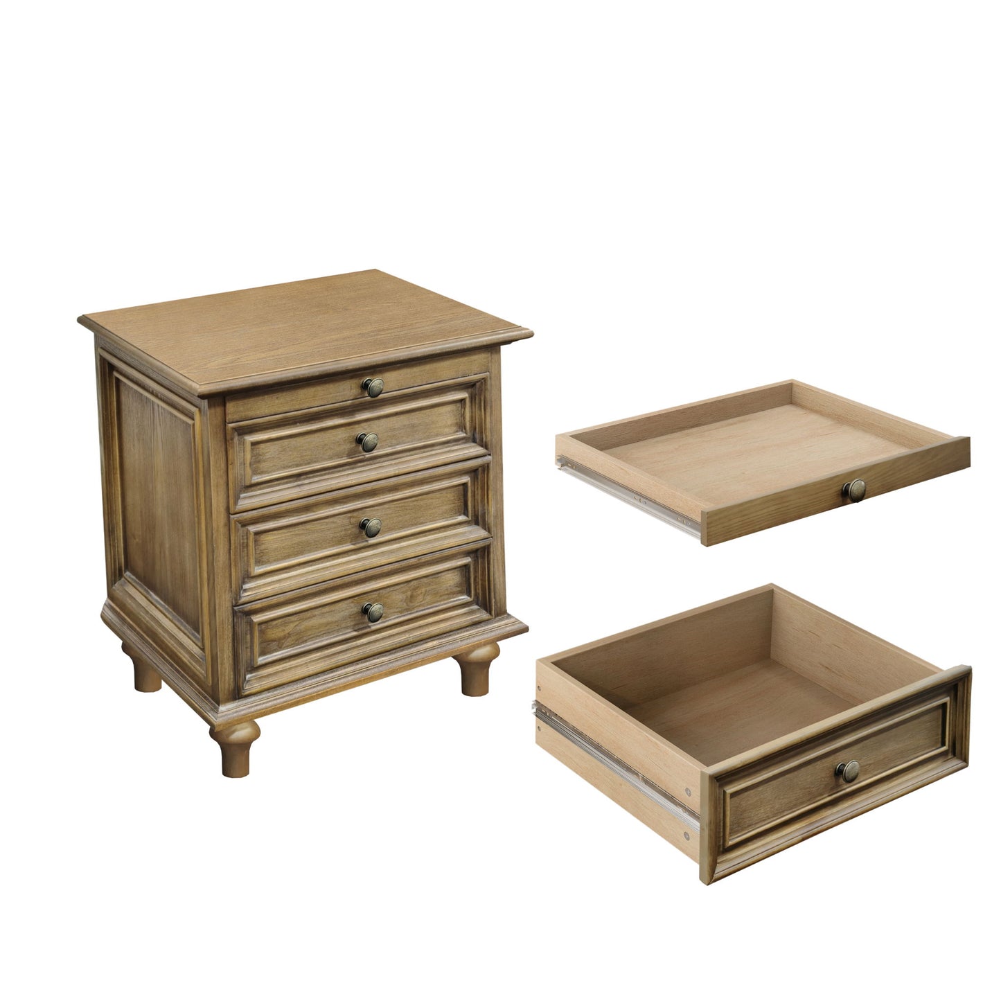 Nightstand With 4 Drawers With Hidden Pull Out Shelf - Light Brown