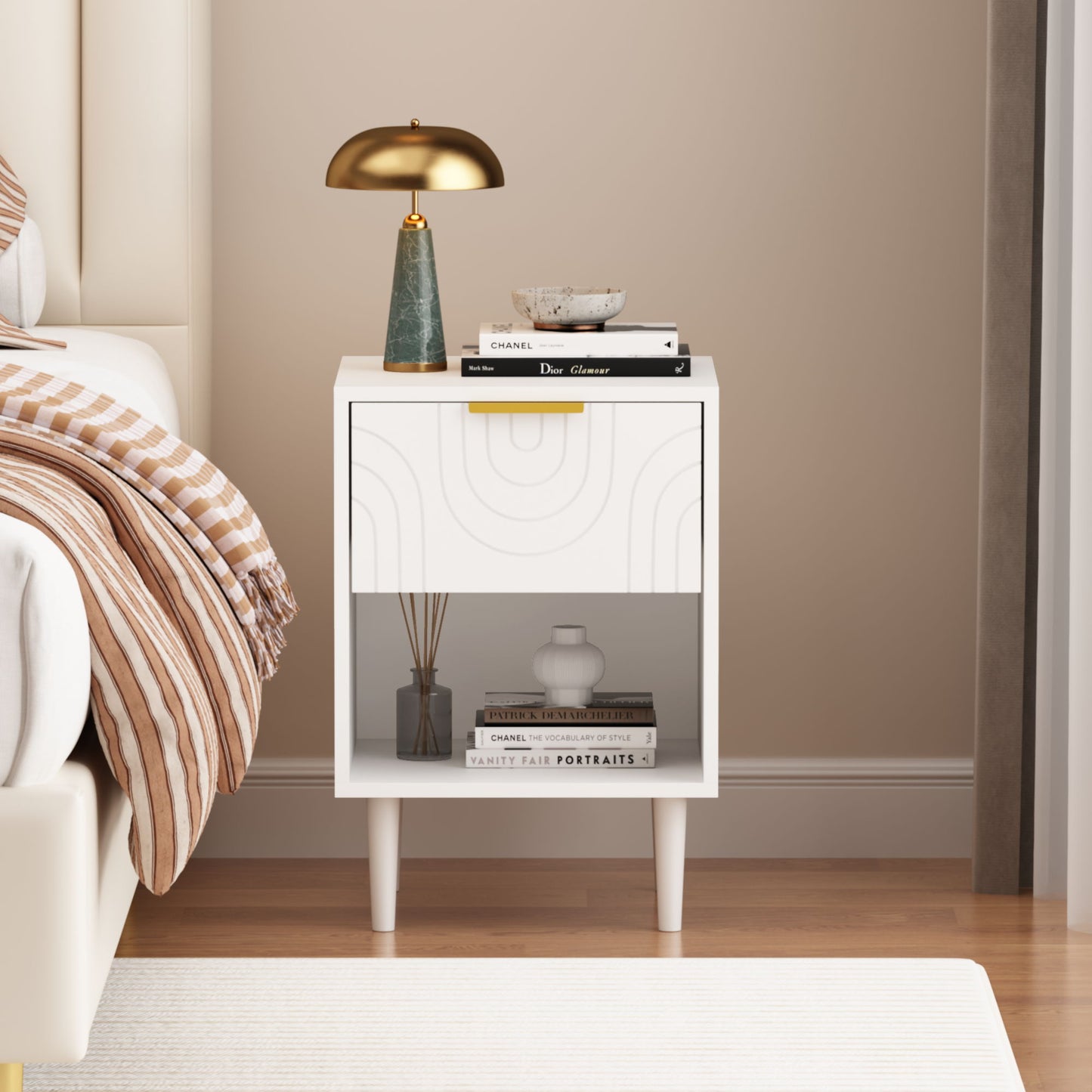 Nightstand With 1 Drawer And Open Shelf - White - The Sleep Loft - Online Mattress Showroom NYC