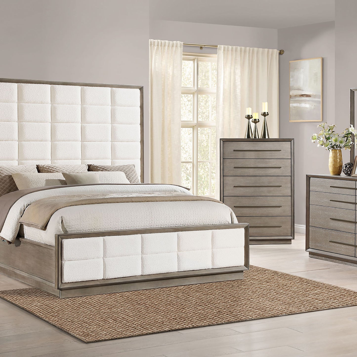 Prescott - 2 Drawers Nightstand With Open Shelf - Taupe - The Sleep Loft - Online Mattress Showroom NYC
