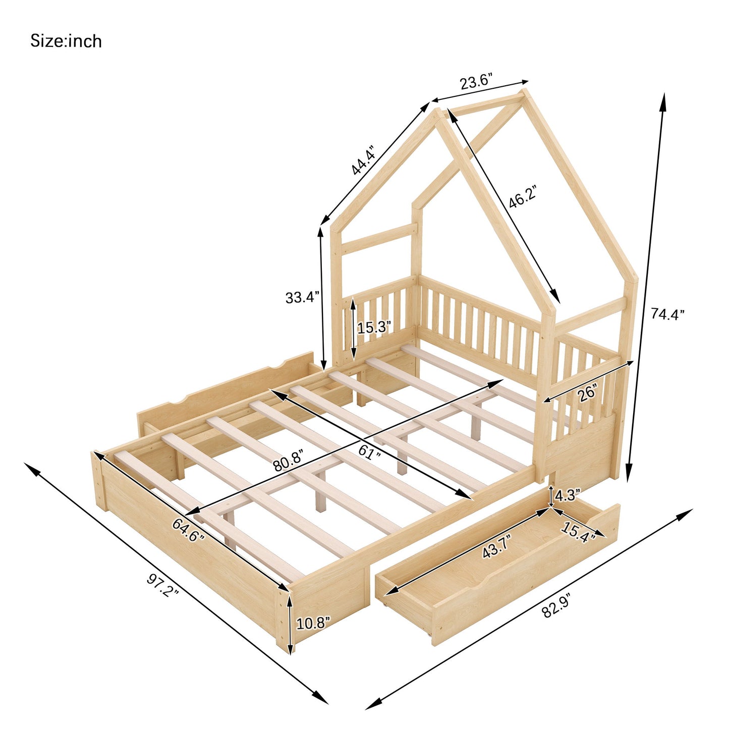 House Style Platform Bed With Guardrail And 2 Drawers - The Sleep Loft - Online Mattress Showroom NYC