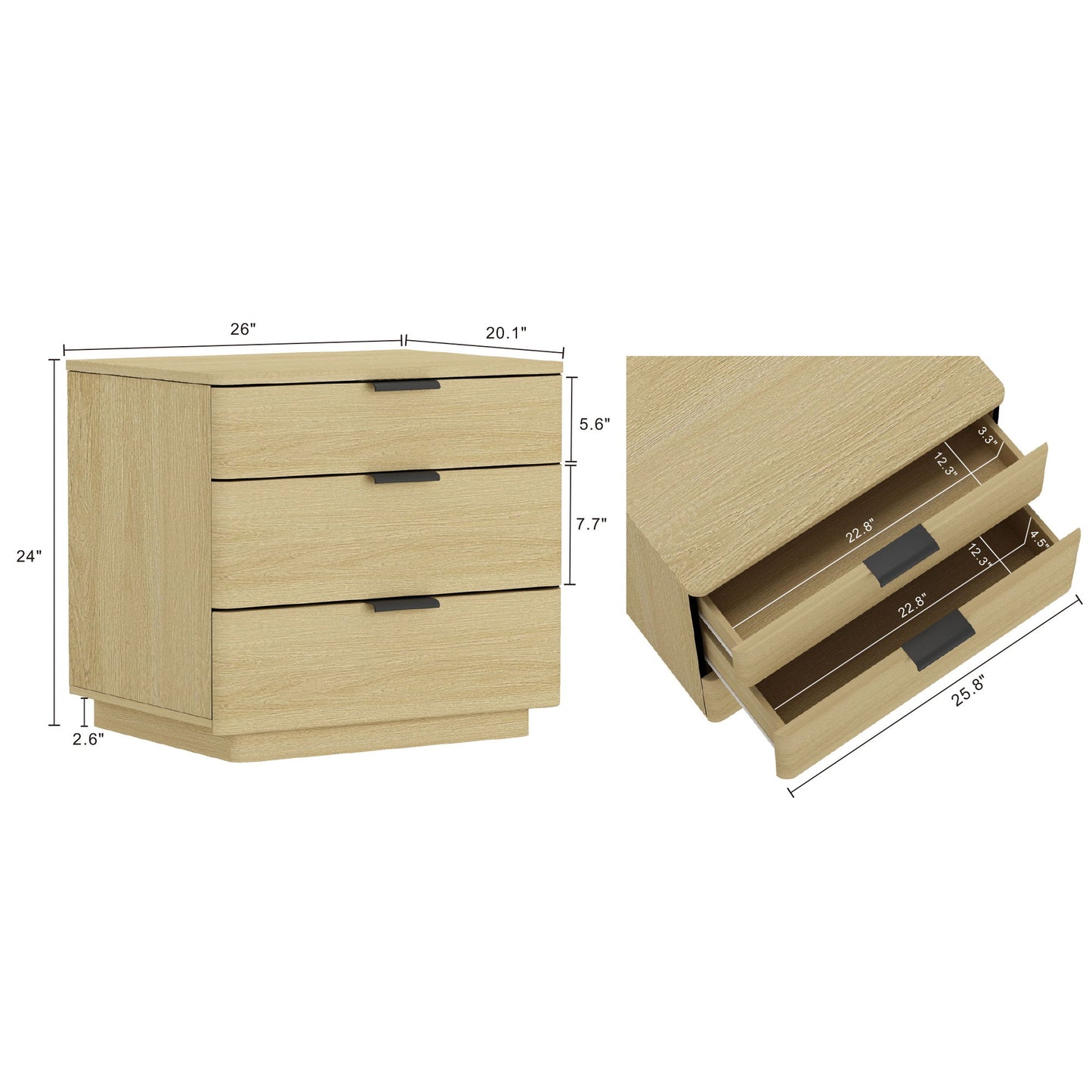 Payton - Nightstand & 3 Drawers - Oak - The Sleep Loft - Online Mattress Showroom NYC