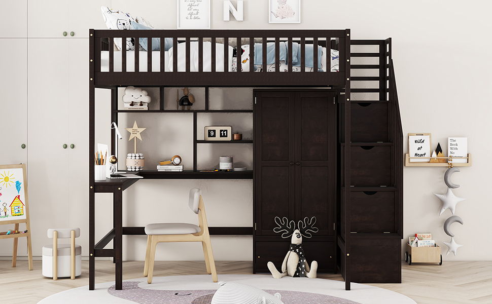 Loft Bed With Bookshelf, Drawers, Desk, And Wardrobe - The Sleep Loft - Online Mattress Showroom NYC