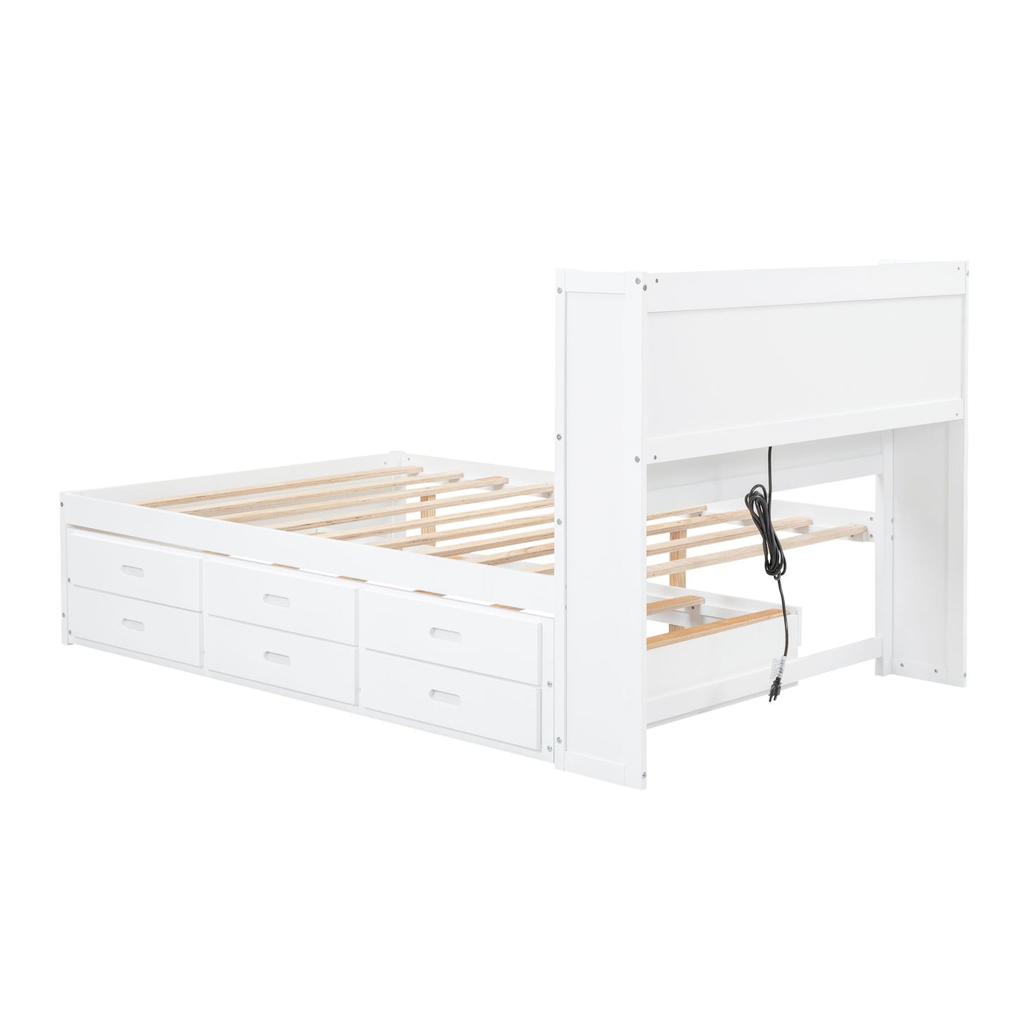 Full Size Platform Bed With Trundle, Drawers, USB Ports And Built In Shelves - White - The Sleep Loft - Online Mattress Showroom NYC