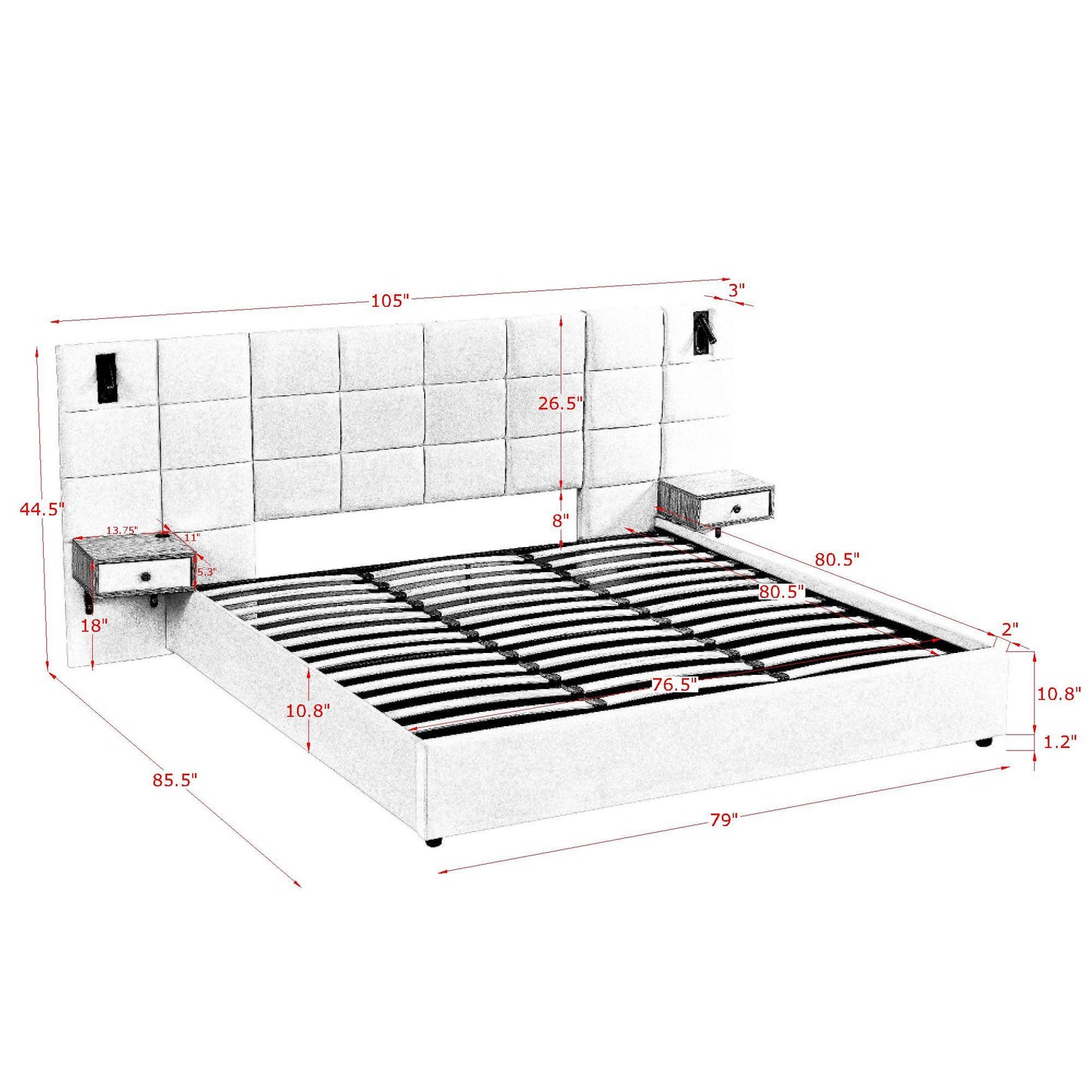 Upholstered Hydraulic Platform Bed With Storage Shelves, Reading Lamps, USB Port - The Sleep Loft - Online Mattress Showroom NYC