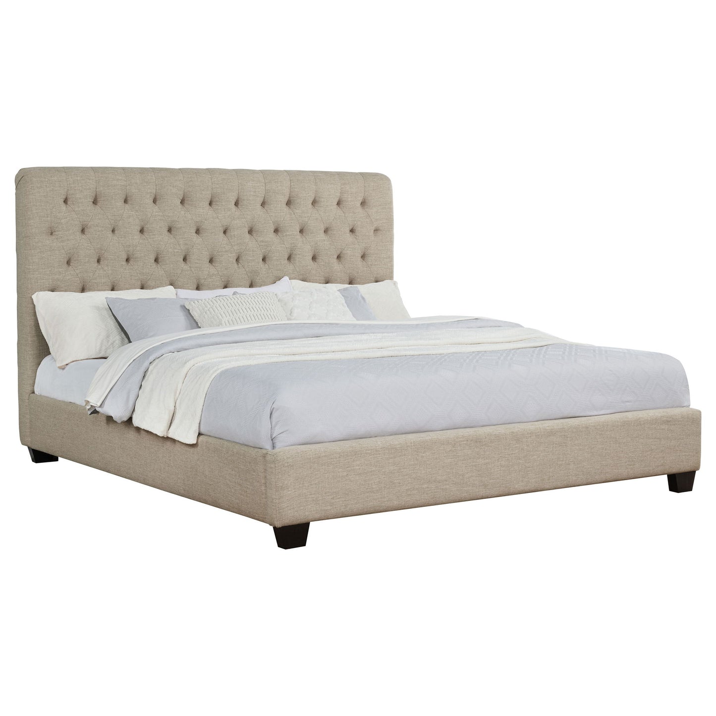 Copper - Eastern King Panel Bed With Tufted Design - Oatmeal - The Sleep Loft - Online Mattress Showroom NYC