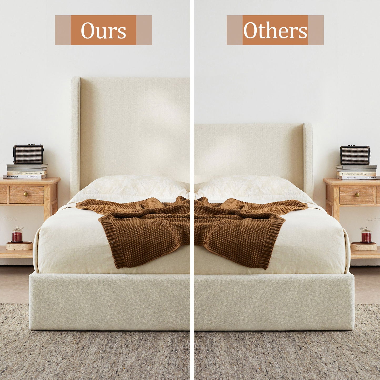 Carmen - King Size Upholstered Wingback Bed - Ivory - The Sleep Loft - Online Mattress Showroom NYC