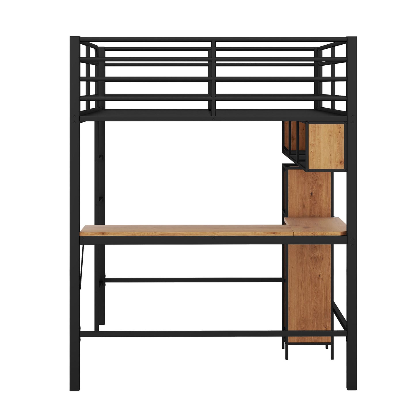 Full Size & Loft Bed With L-Shaped Desk And Shelves - Black - The Sleep Loft - Online Mattress Showroom NYC
