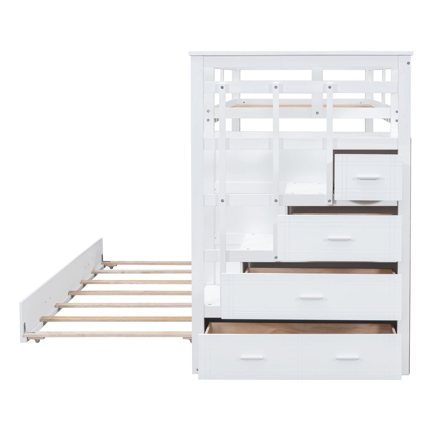 Twin Over Twin Bunk Bed With Trundle And Staircase - White - The Sleep Loft - Online Mattress Showroom NYC
