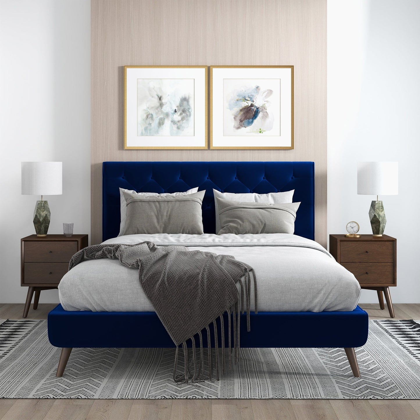 Dillon - Mid-Century Velvet Platform Bed - The Sleep Loft - Online Mattress Showroom NYC
