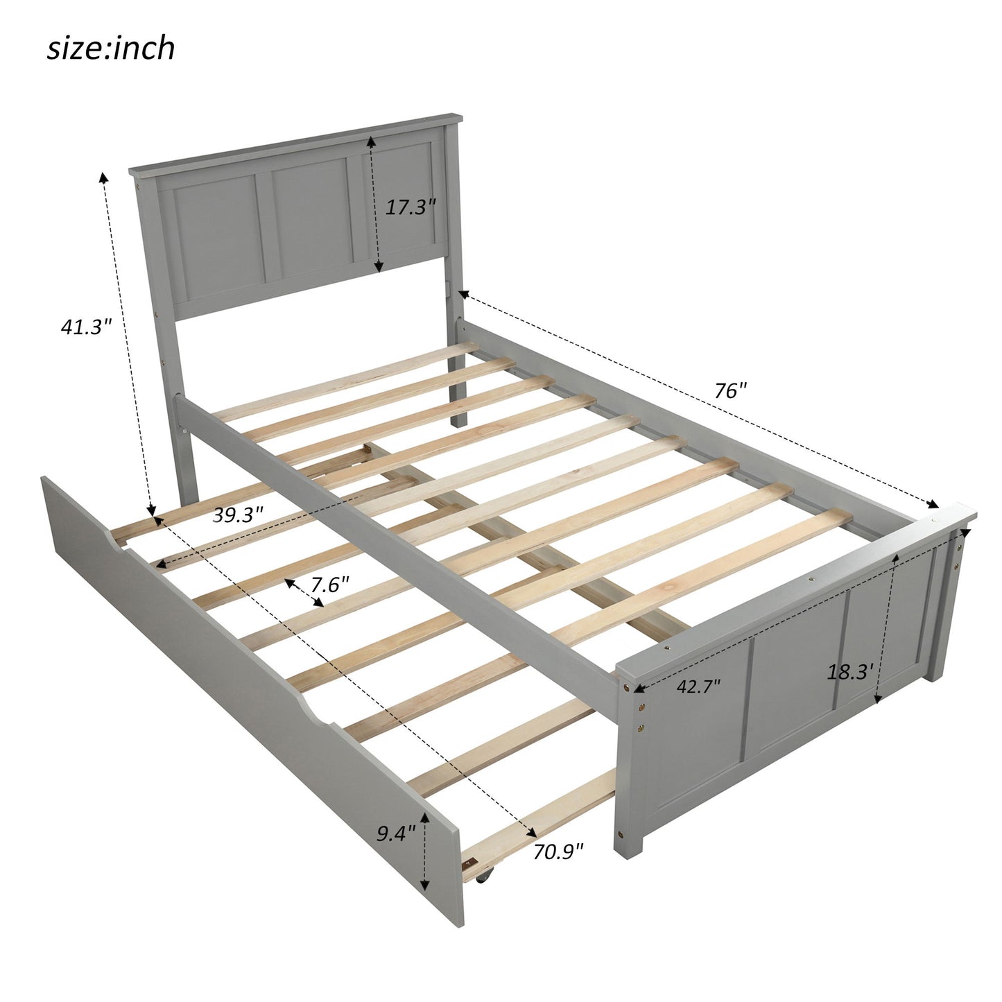 Platform Bed With Twin Trundle And Frame, Twin Size - Gray - The Sleep Loft - Online Mattress Showroom NYC