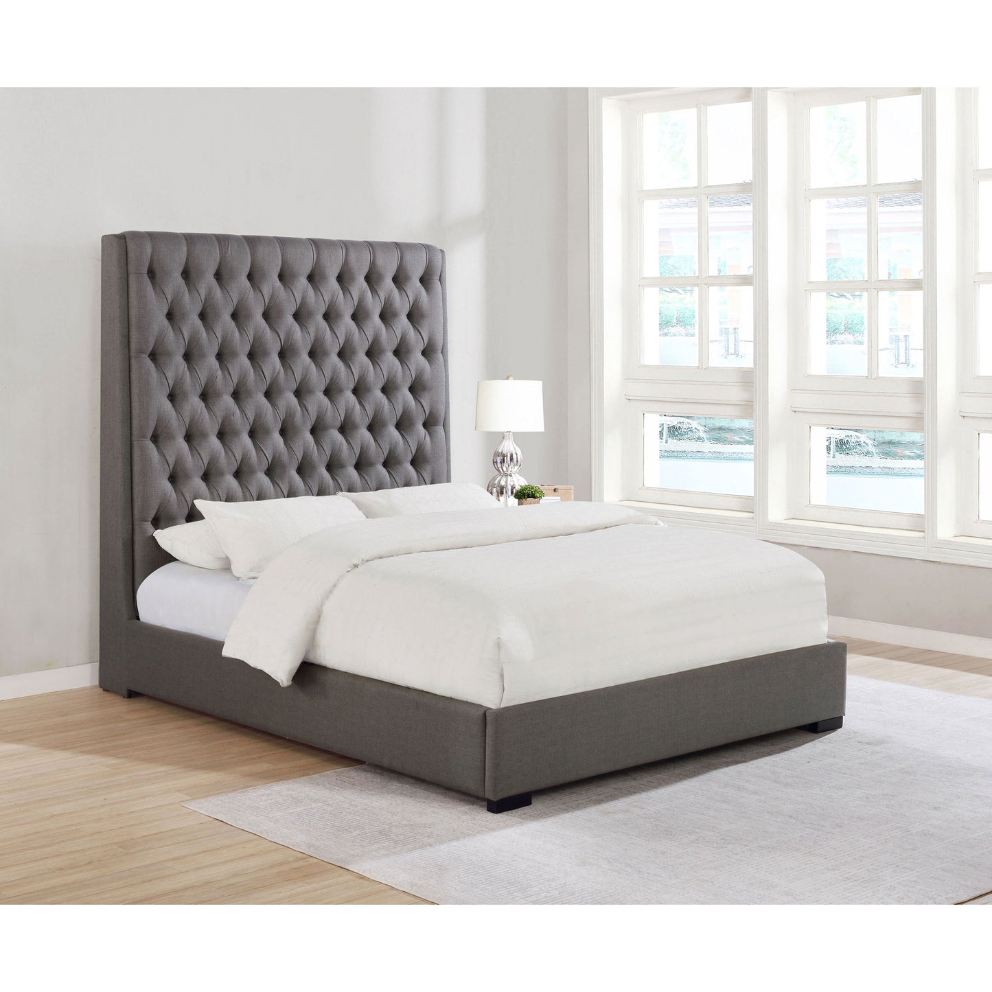 California King Upholstered Panel Bed With Tufted Headboard - Gray - The Sleep Loft - Online Mattress Showroom NYC
