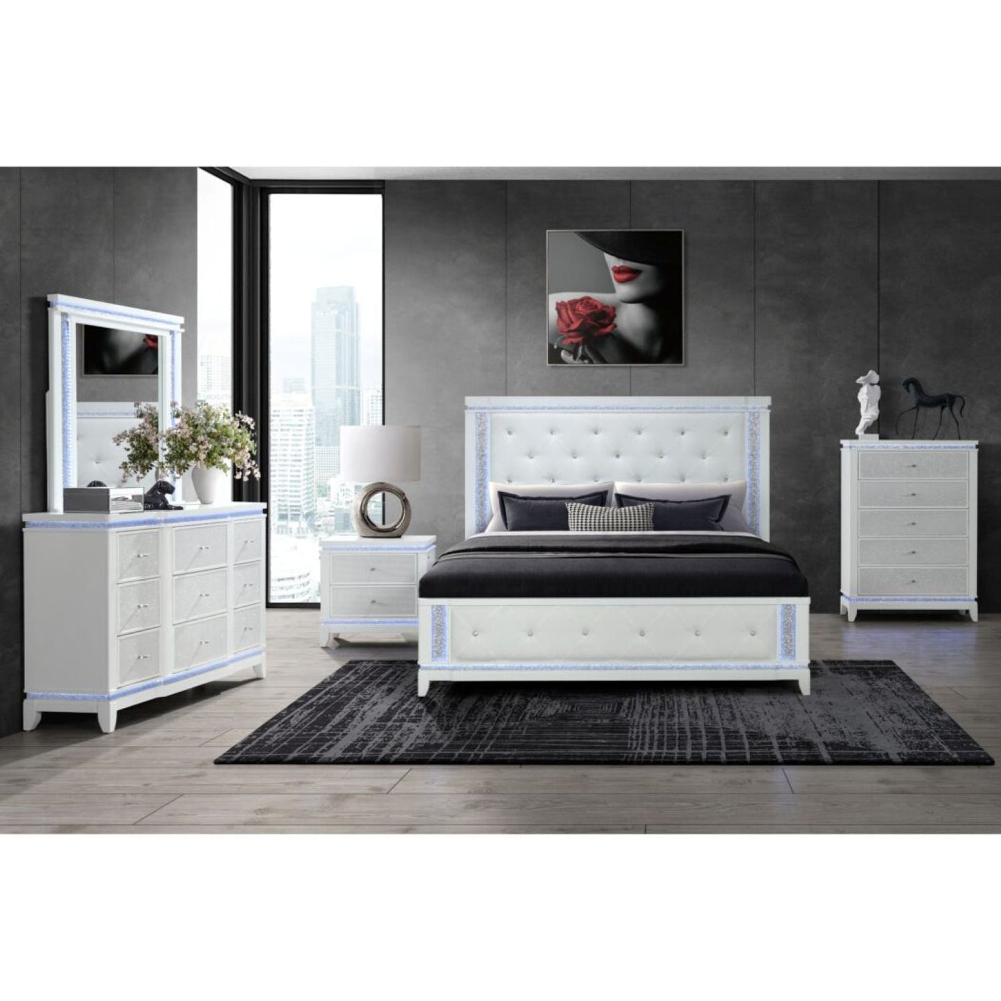 Adalid - 5 Pieces Bedroom Set With LED Lights And Glittered Detailing - The Sleep Loft - Online Mattress Showroom NYC
