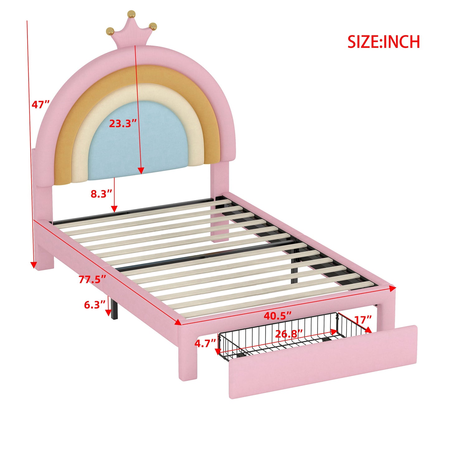 Upholstered Rainbow Design Bed, Princess Platform Bed With Storage Drawer - The Sleep Loft - Online Mattress Showroom NYC