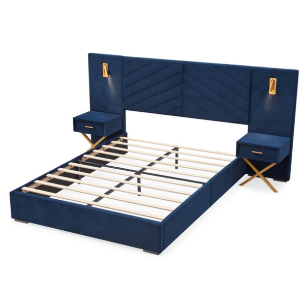 Comfortable Upholstered Bed With Vertical Channel Tufted Wingback Headboard Comfortable Upholstered Bed With Vertical Channel Tufted Wingback Headboard