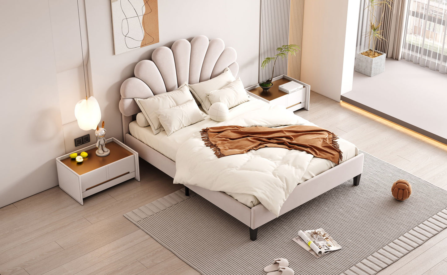 Upholstered Platform Bed With Flower Pattern Headboard - The Sleep Loft - Online Mattress Showroom NYC