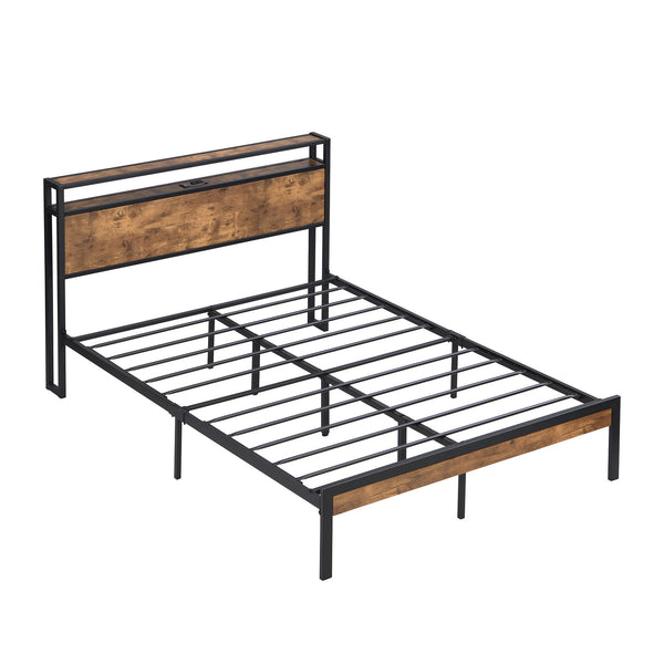 Metal Platform Bed Frame With Wooden Headboard And Footboard With USB Liner, No Box Spring Needed, Under Bed Storage Metal Platform Bed Frame With Wooden Headboard And Footboard With USB Liner, No Box Spring Needed, Under Bed Storage