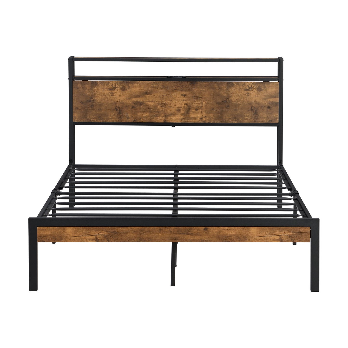 Metal Platform Bed Frame With Wooden Headboard And Footboard With USB Liner, No Box Spring Needed, Under Bed Storage - The Sleep Loft - Online Mattress Showroom NYC