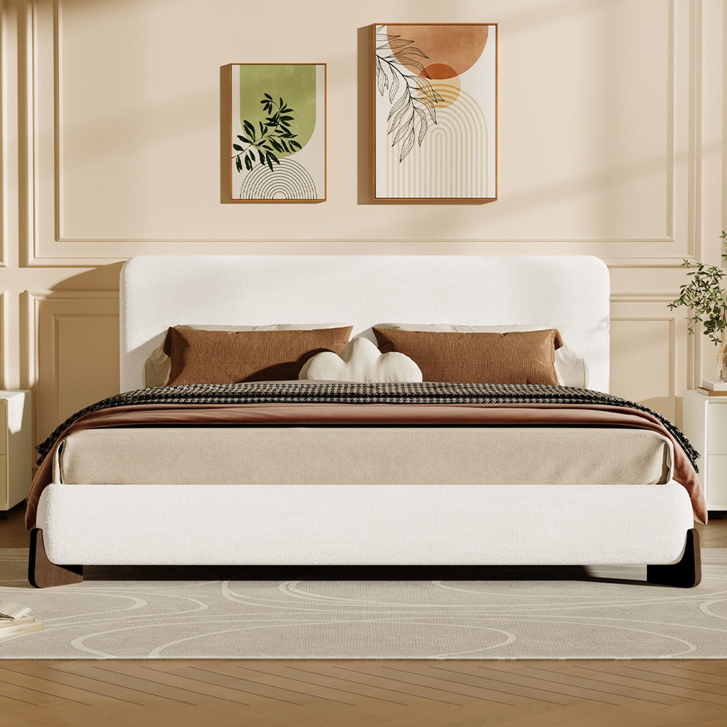 Elegant Boucle Upholstered Bed With Solid Wood Legs - The Sleep Loft - Online Mattress Showroom NYC