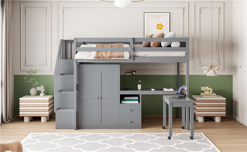 Loft Bed With Stairs, Bookshelf, Drawers, Desk & Wardrobe, Space Saving Multifunctional Furniture - The Sleep Loft - Online Mattress Showroom NYC