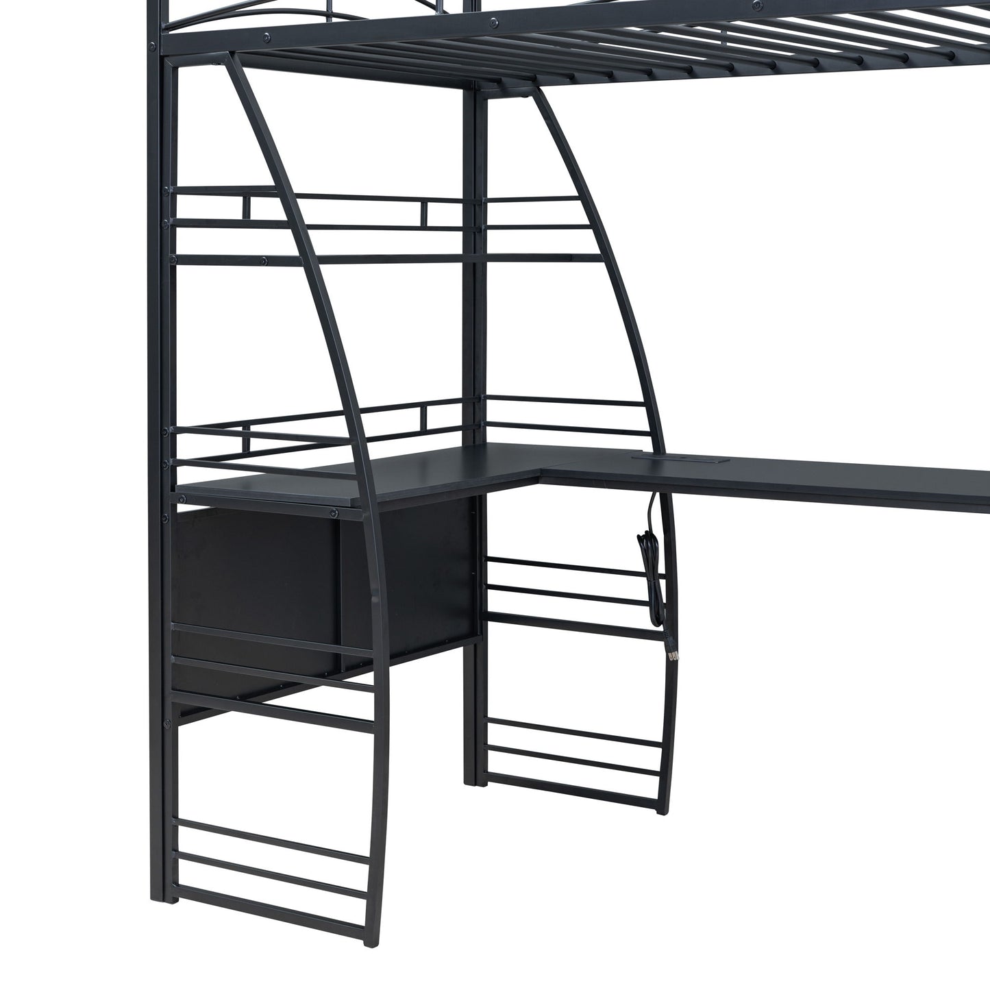 Loft Bed With 4 Layers Of Shelves And L-Shaped Desk, Stylish Metal Frame Bed With A Set Of Sockets, USB Ports And And Wireless Charging - The Sleep Loft - Online Mattress Showroom NYC