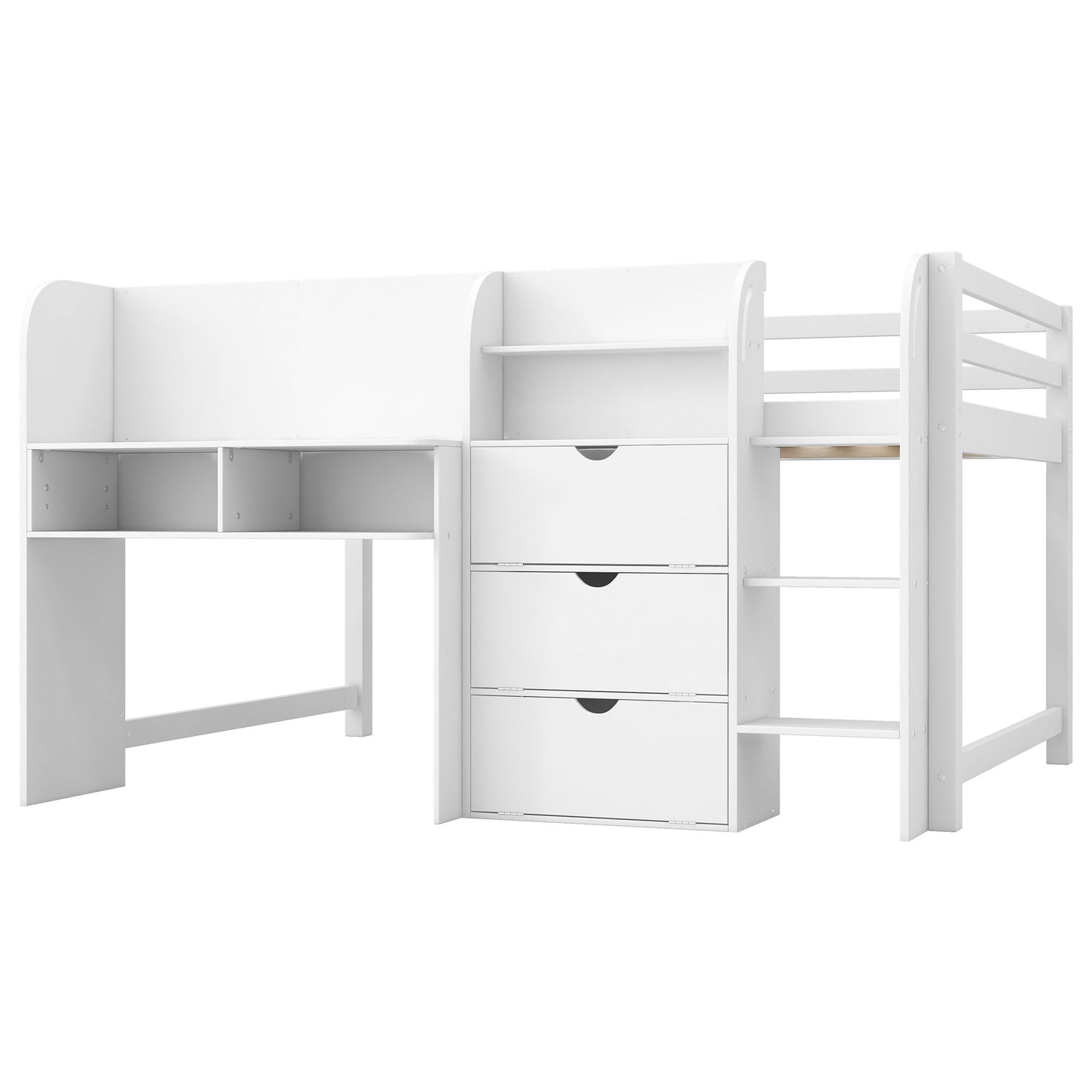 Low Loft Bed With Built In Desk, Storage Cabinets, Open Bookcase And Doodle board - The Sleep Loft - Online Mattress Showroom NYC