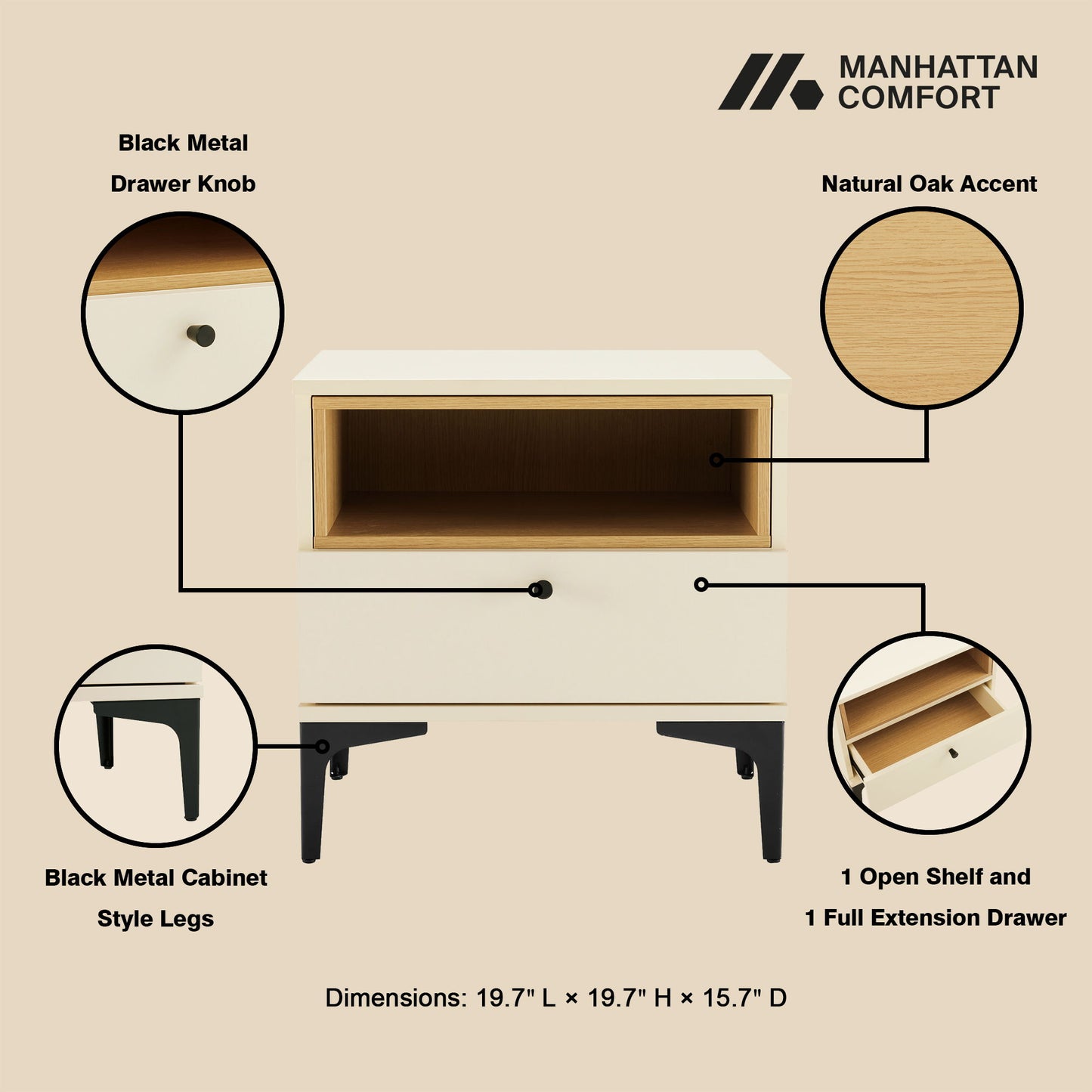 Amara - Nightstand With 1 Drawer - The Sleep Loft - Online Mattress Showroom NYC