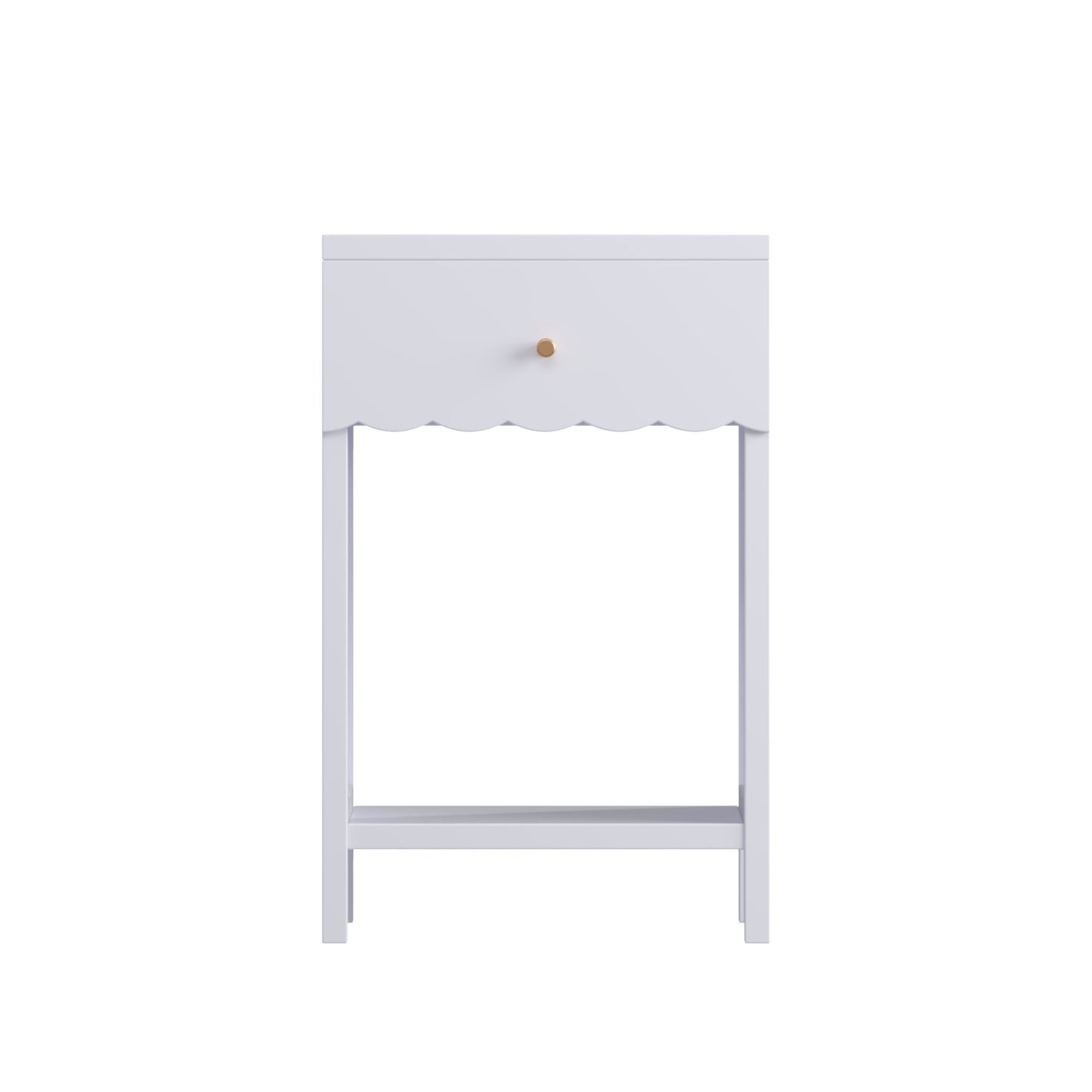 Nightstand With Drawer And Open Shelf, Scalloped Edge Bedside Table - The Sleep Loft - Online Mattress Showroom NYC