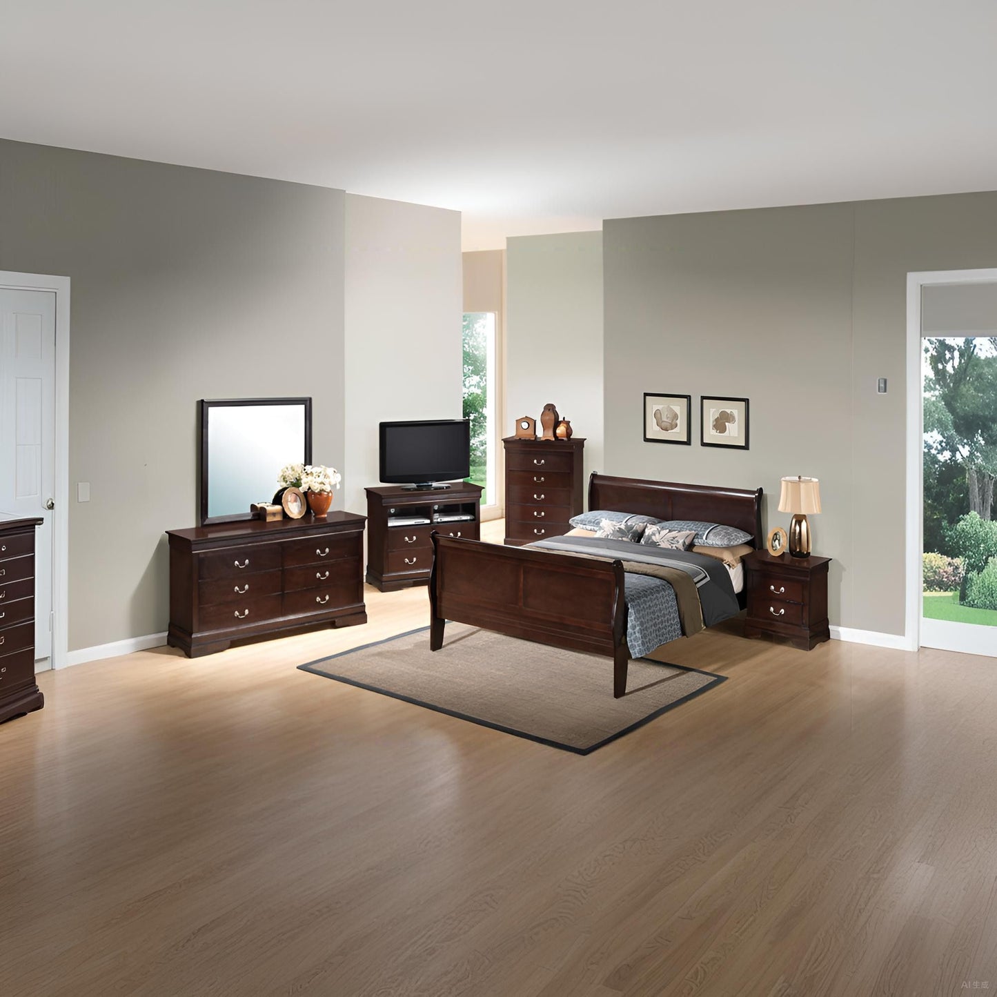 Louis Phillipe - Panel Sleigh Bed