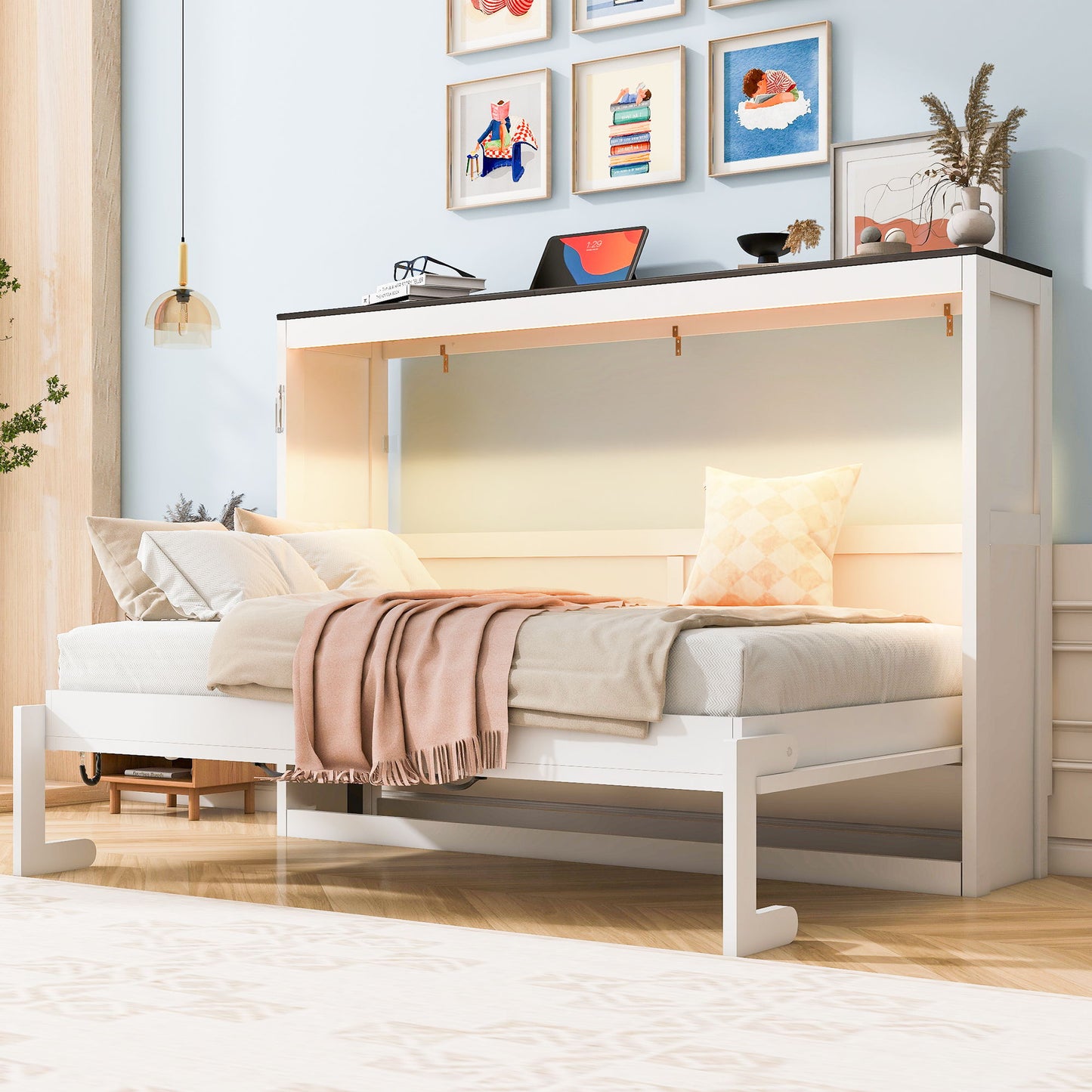 Murphy Bed With LED Light, Foldable Wall Bed Cabinet - The Sleep Loft - Online Mattress Showroom NYC