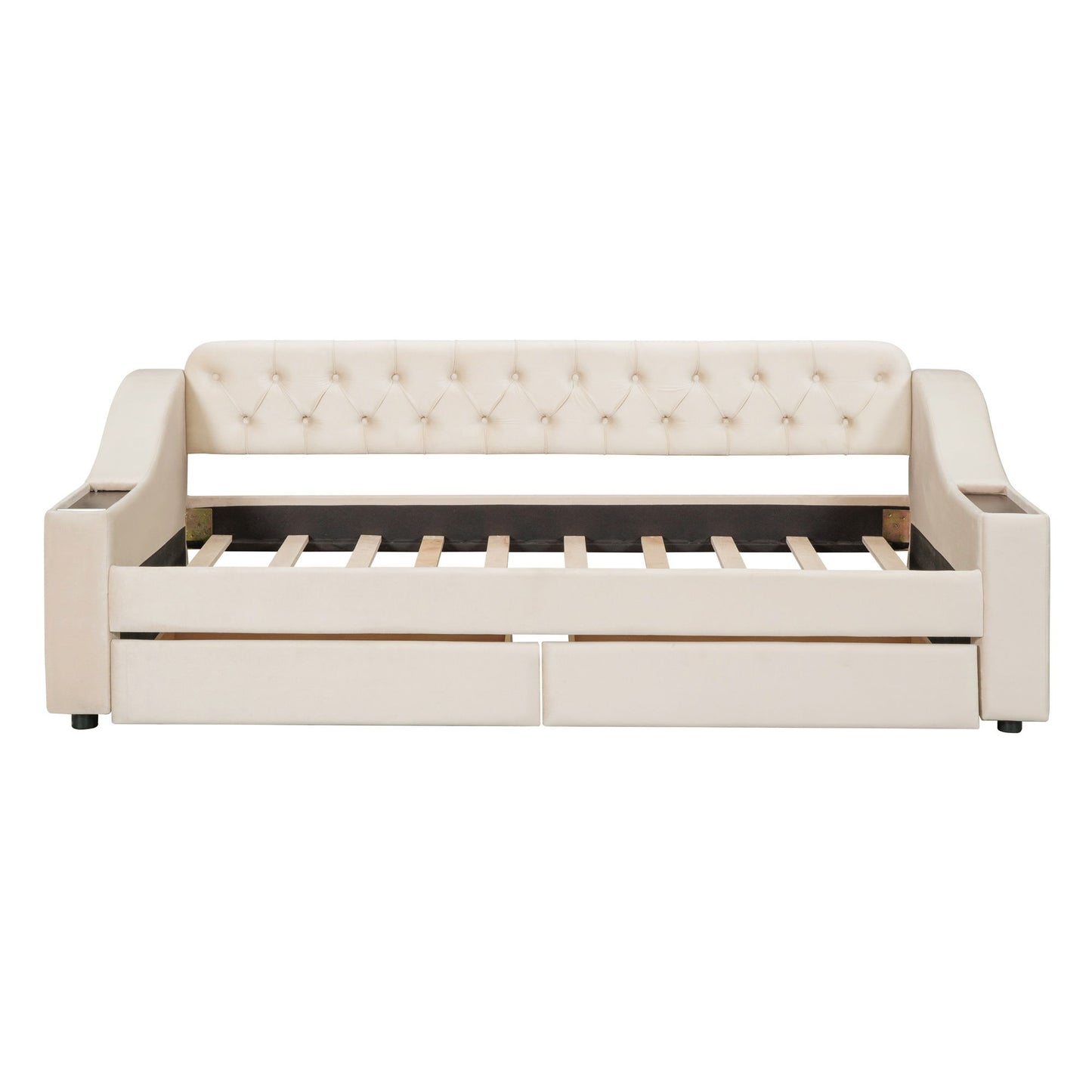 Upholstered Daybed With Storage Armrests And USB Port - The Sleep Loft - Online Mattress Showroom NYC