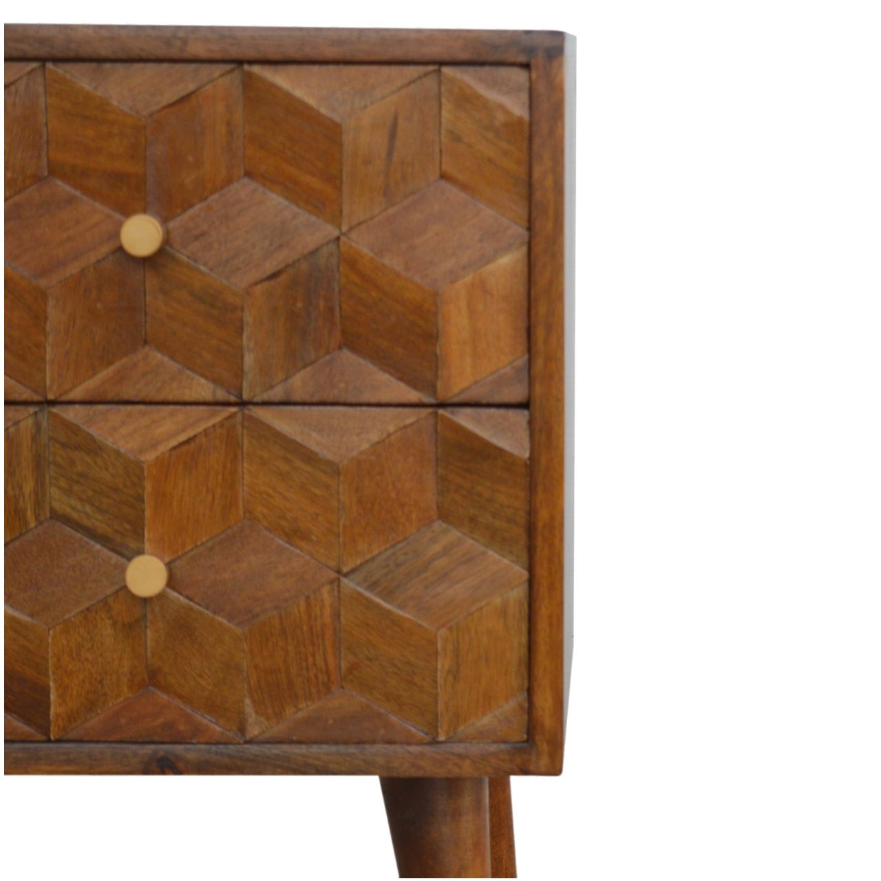 Cube Carved Bedside Table Nightstand - Chestnut - The Sleep Loft - Online Mattress Showroom NYC