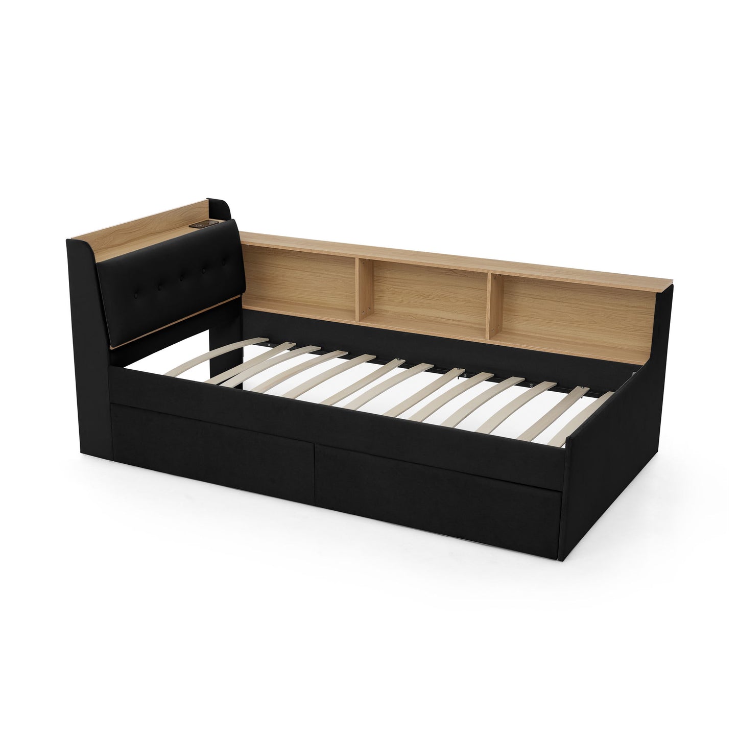 Upholstered Daybed With Storage Headboard, Wireless Charging, LED Lights - The Sleep Loft - Online Mattress Showroom NYC