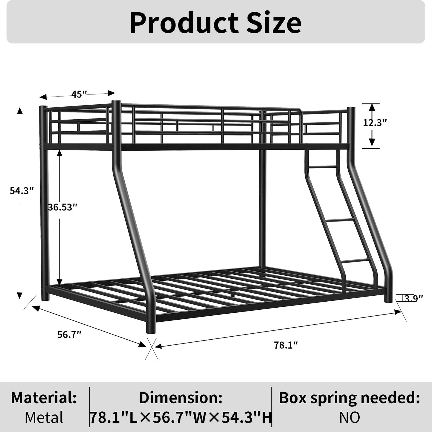 Bunk Bed Frame With Ladder And Guardrail, Heavy Duty Noise Free Design Metal Construction - The Sleep Loft - Online Mattress Showroom NYC