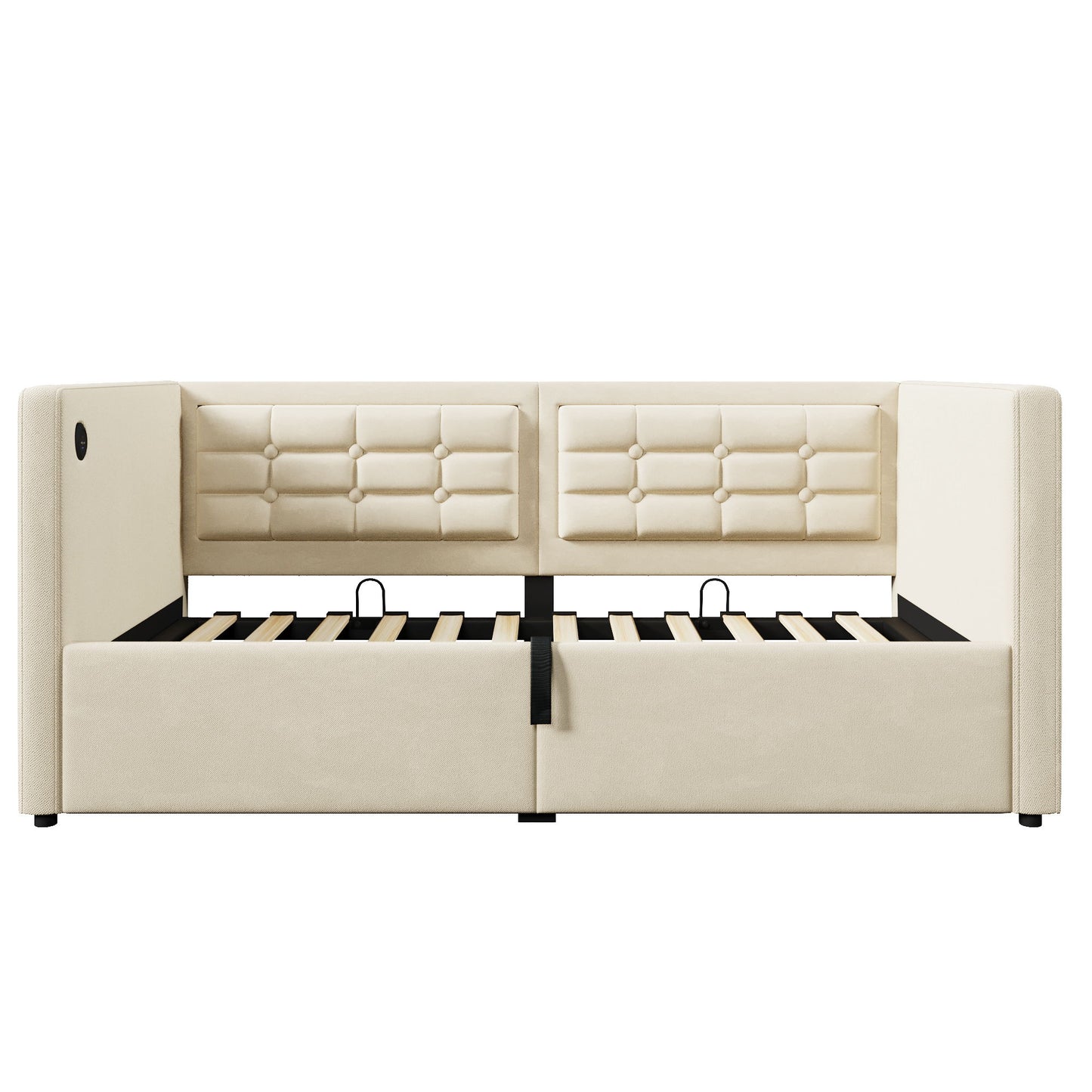 Upholstered Hydraulic Storage Daybed With USB & Type C Charging - The Sleep Loft - Online Mattress Showroom NYC