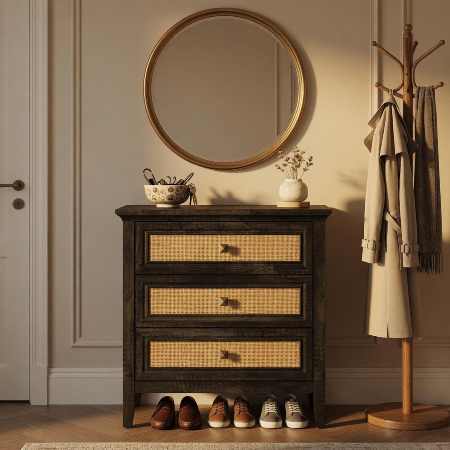 Nightstand With 3 Drawers, Tall End Table - Brown