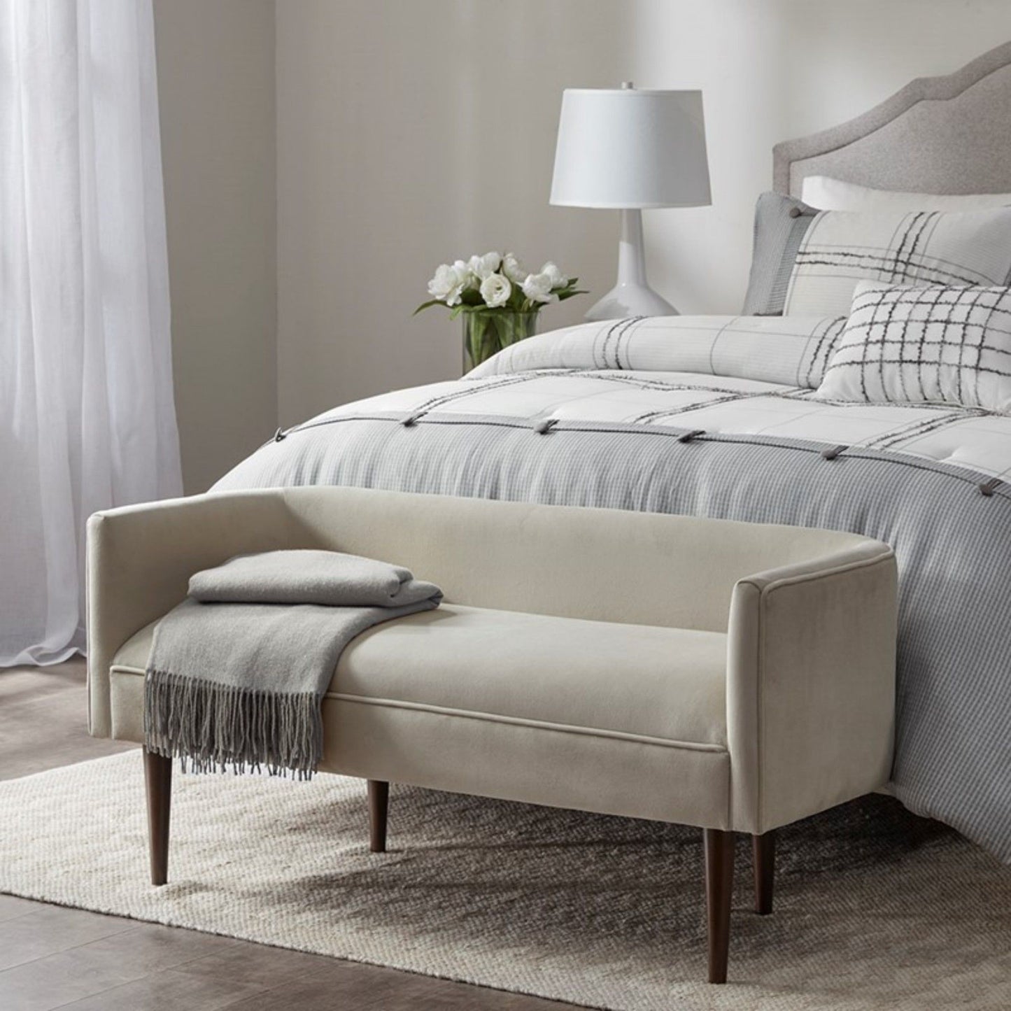 Farrah - Accent Bench With Low Back & Sides - Cream - The Sleep Loft - Online Mattress Showroom NYC