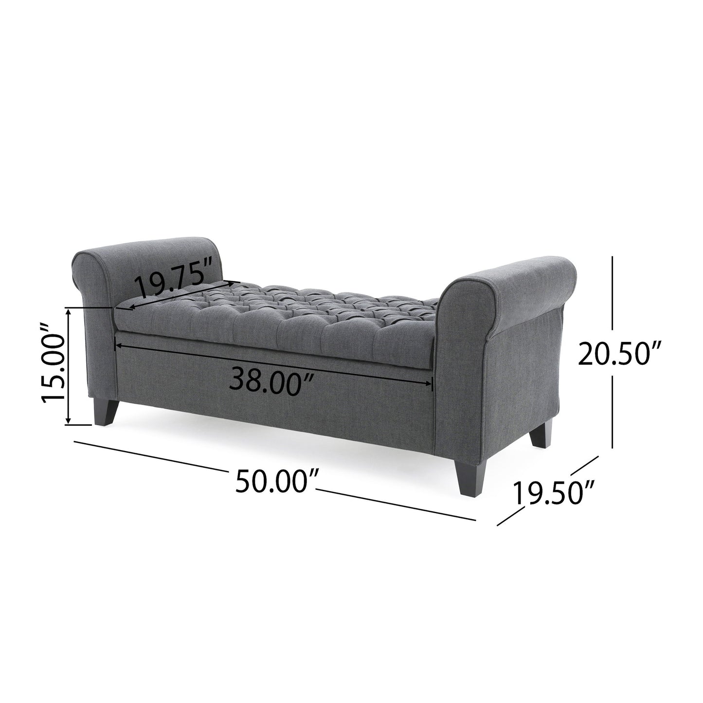 Hayes - Contemporary Armed Storage Bench With Rolled Arms And Button Tufting - The Sleep Loft - Online Mattress Showroom NYC