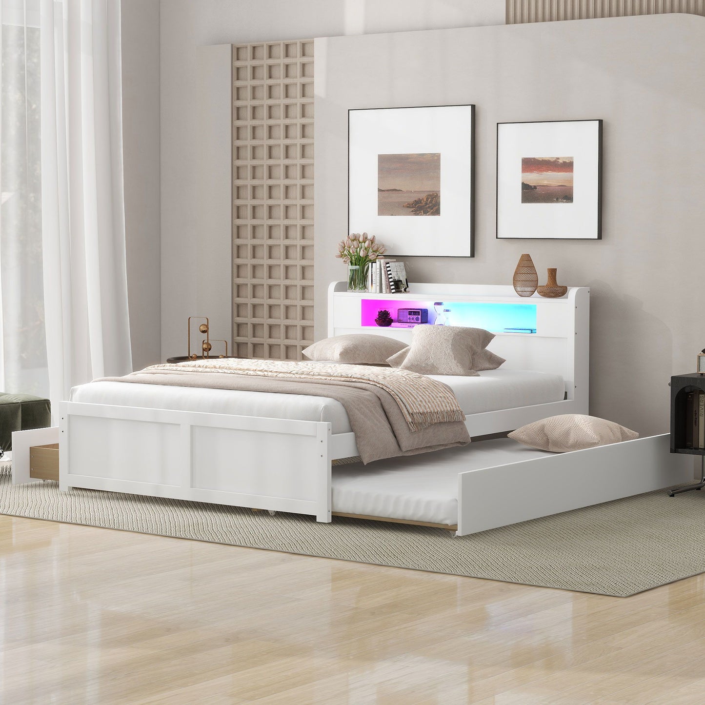 Storage Platform Bed With LED Lights, 2 Drawers And Trundle - The Sleep Loft - Online Mattress Showroom NYC